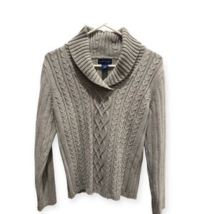 Karen Scott Cowl Neck Cable Knit Sweater - Gray 100% cotton Medium Cozy